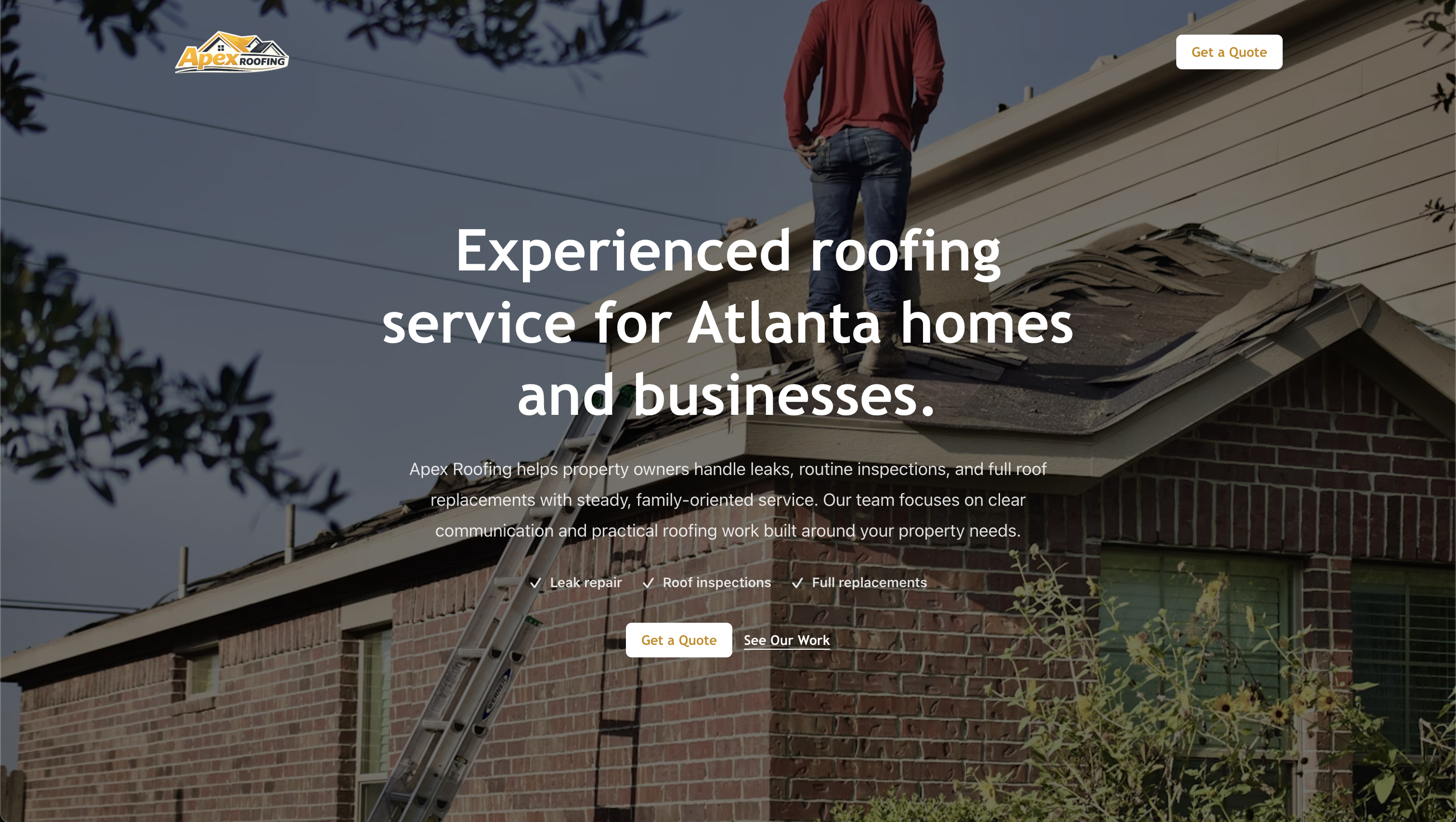 Apex Roofing website screenshot