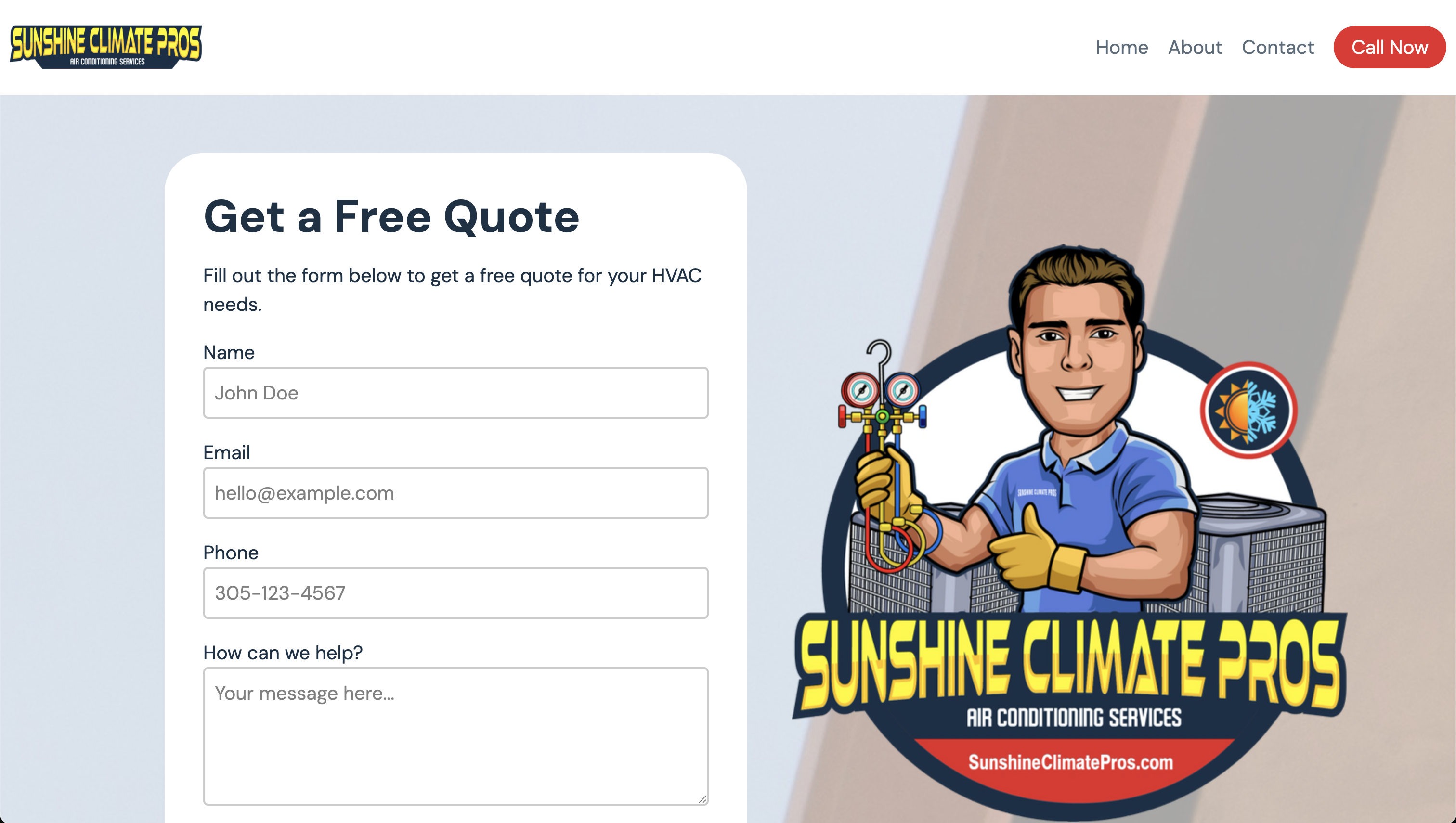 Sunshine Climate Pros website screenshot